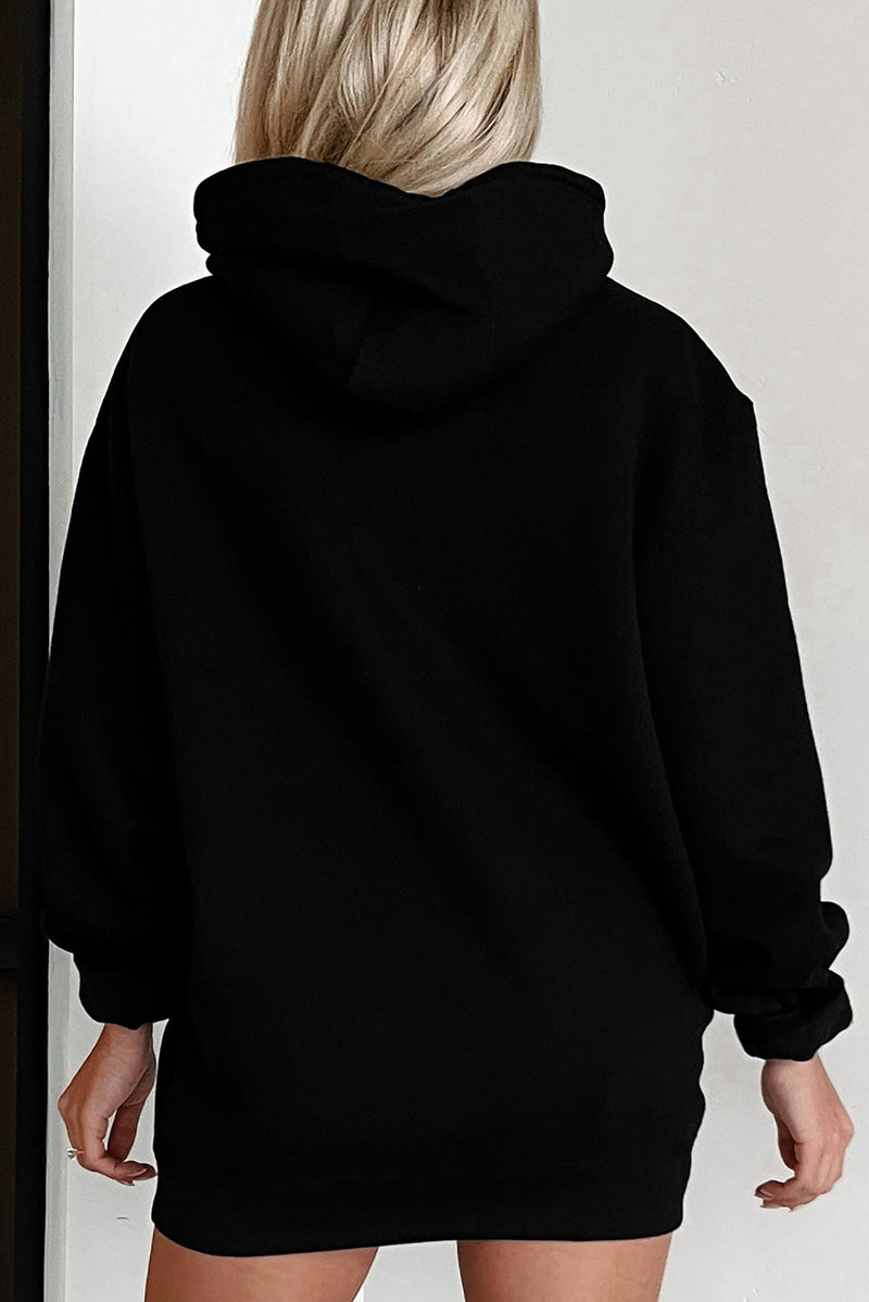 Black Kangaroo Pocket Drawstring Chunky Hoodie