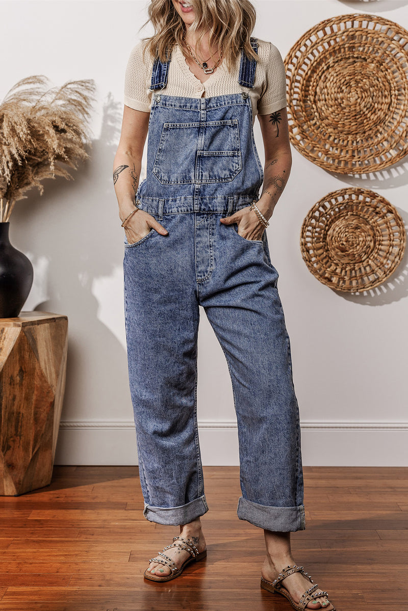 Sail Blue Straight Leg Pockets Denim Bib Overall