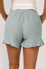 Green Casual Pocketed Ruffle High Waisted Shorts