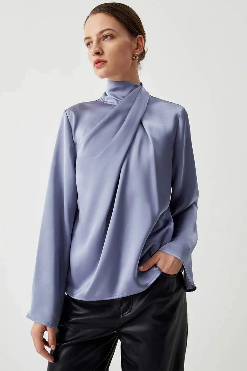 Ivy Asymmetric Turtleneck Elegant Satin Shirt