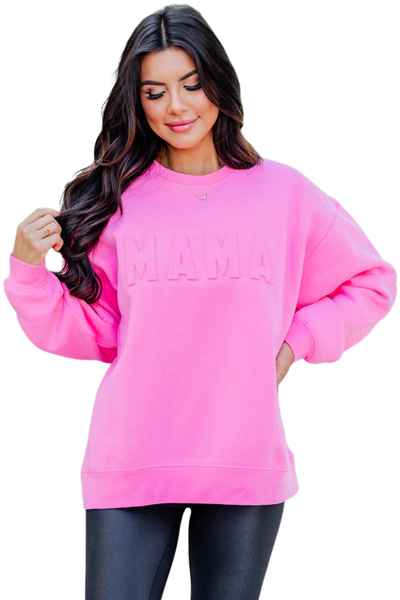 Dark Pink Casual Mama Letter Drop Shoulder Sweatshirt