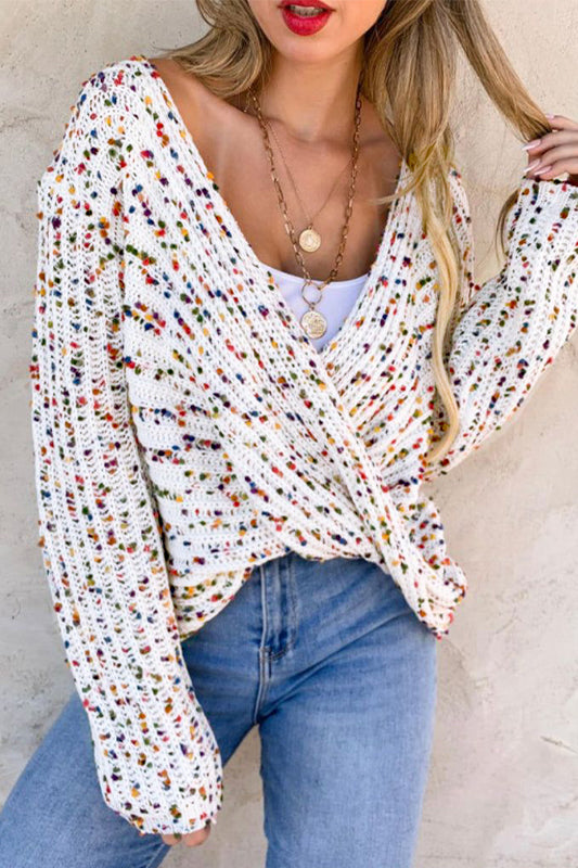 White Confetti Reversible Twist Sweater