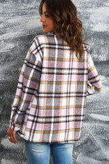 Flannel Button Up Long Sleeve Pink Plaid Shacket