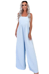 Beau Blue Checkered Pocket High Waist Wide Leg Overall