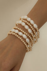 Gold Plated Pearl Beaded 6 Pcs Bracelet Set