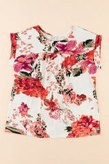 Red Floral Print Short Sleeve Blouse for Women