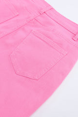 Pink Vintage High Waist Flare Leg Ripped Raw Hem Jeans