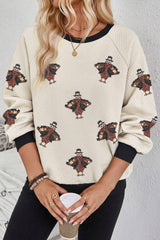 Jet Stream Textured Sequin Turkey Graphic Sweatshirt