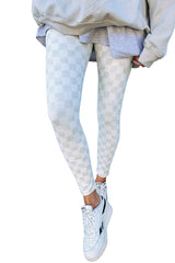 Gray Checkered Pattern High Waist Skinny Leggings