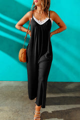 Black Casual Spaghetti Straps Wide Leg Pocketed Jumpsuits