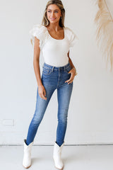 White Eyelet Ruffle Sleeve Slim Fit Top