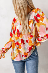 Multicolor Abstract Print Boho Ruffle Puff Sleeve Blouse