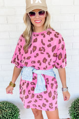 Pink Leopard Mineral Wash Side Pocket T Shirt Mini Dress