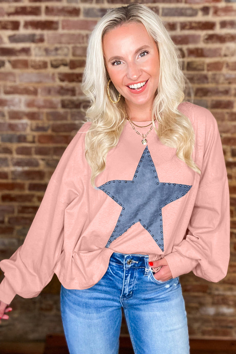 Gossamer Pink Studded Star Graphic Oversized Top