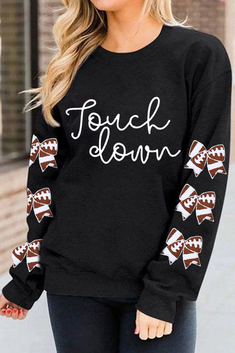 Black Touch Down Letter Bow Print Graphic Sweatshirt