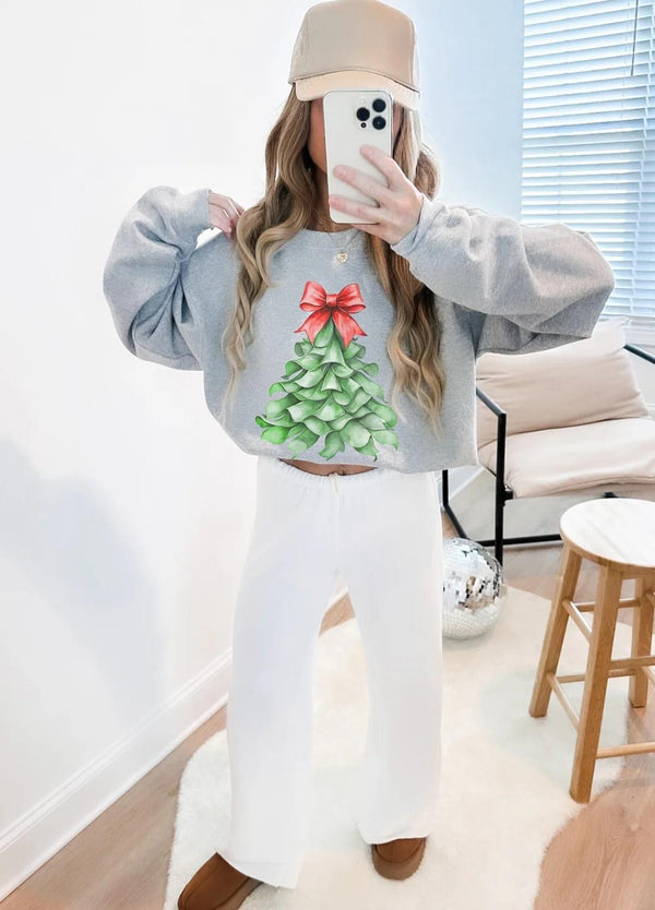 Pretty Christmas tree bow top sweatshirt