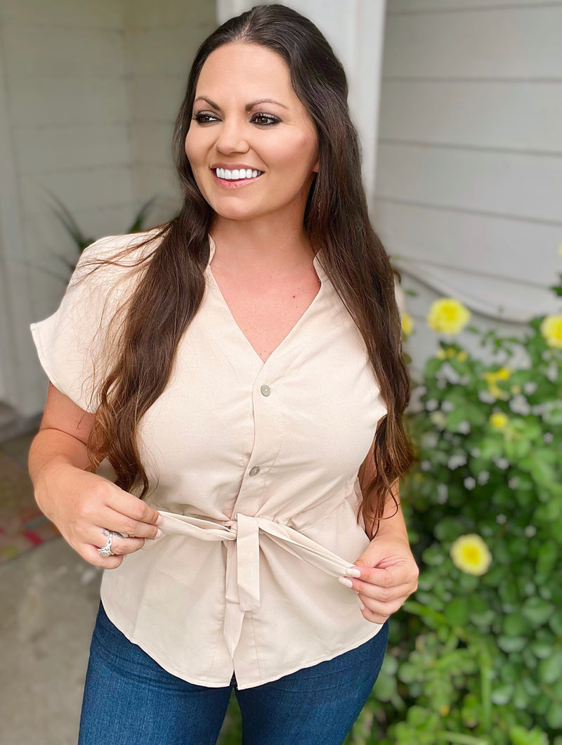 Mocha cinched waist top