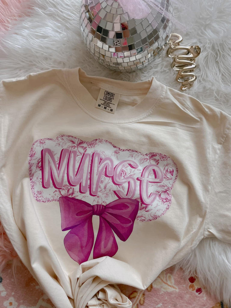 Floral pink Nurse comfort colors tee