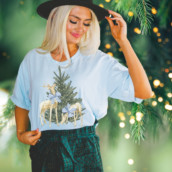 Pretty Blues Christmas deer tee