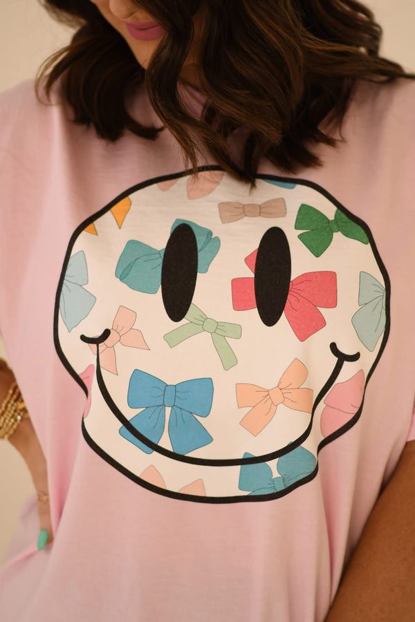 Bow smiley pink tee (adult and youth)