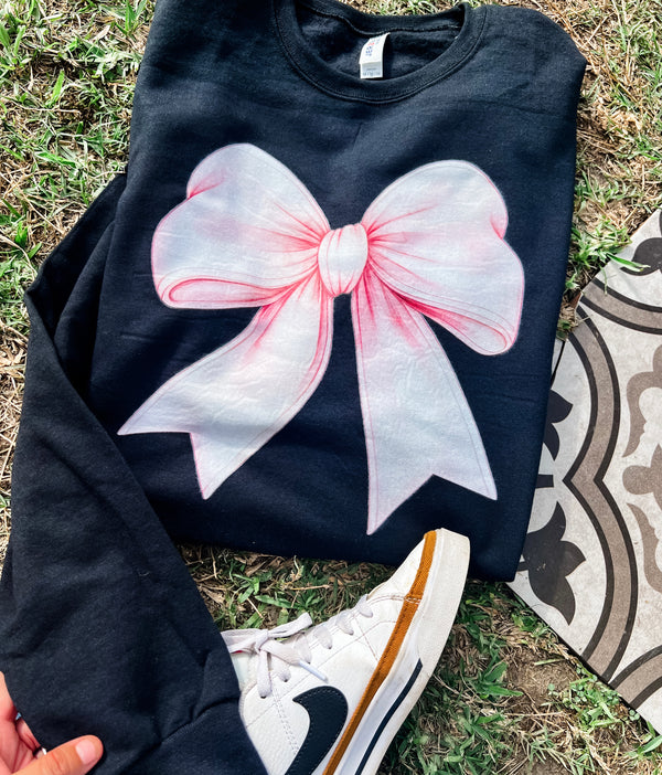 Large Pink Bow - black sweatshirt