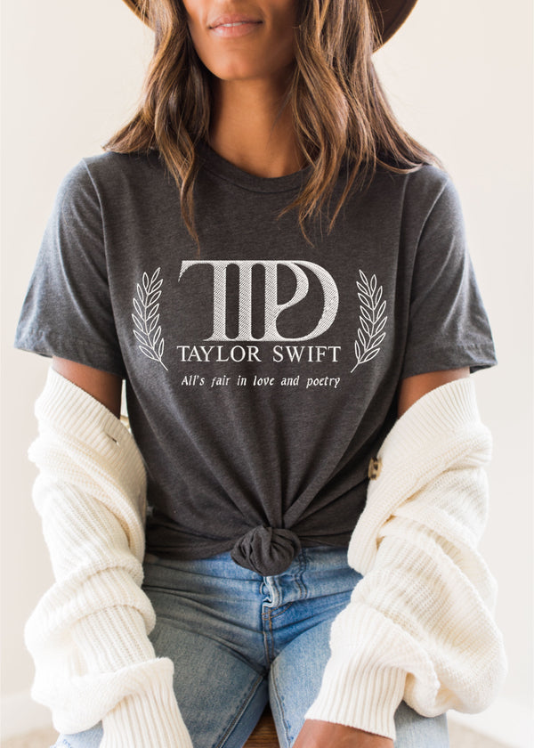 TPD faux embroidery charcoal tee