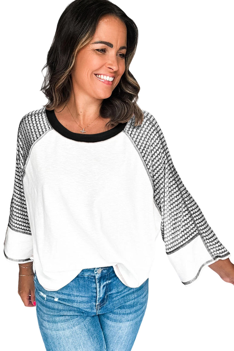 Black Striped Raglan Sleeve Patchwork Top