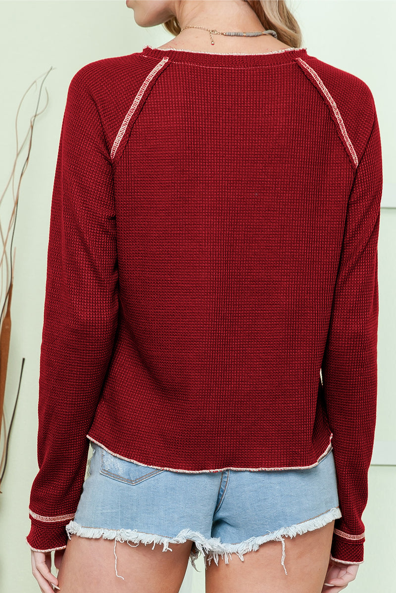 Red Textured Rugby Graphic Contrast Hem Sweatshirt