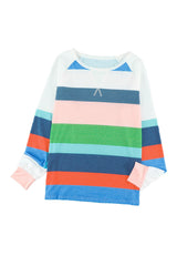 Multicolor Stripes Print Long Sleeve T-Shirt for Women