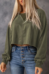 Green Casual Drop Shoulder Cropped Sweatshirt