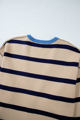 White Stripe Colorblock Drop Shoulder Buttoned Loose Cardigan