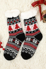 Red Christmas Reindeer Pattern Thermal Socks