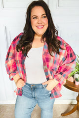 Rose Checkered Print Button-up Plus Size Shirt