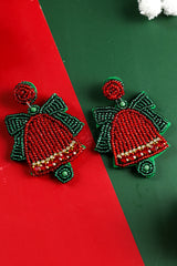 Racing Red Bowknot Christmas Jingle Bell Beaded Drop Earrings