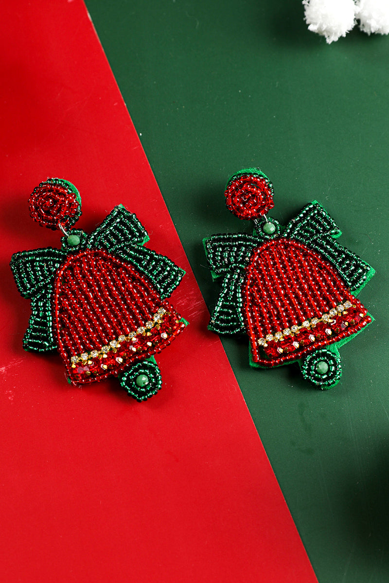 Racing Red Bowknot Christmas Jingle Bell Beaded Drop Earrings