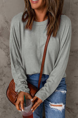 Green Plain Solid Color Casual Seam Long Sleeve Top