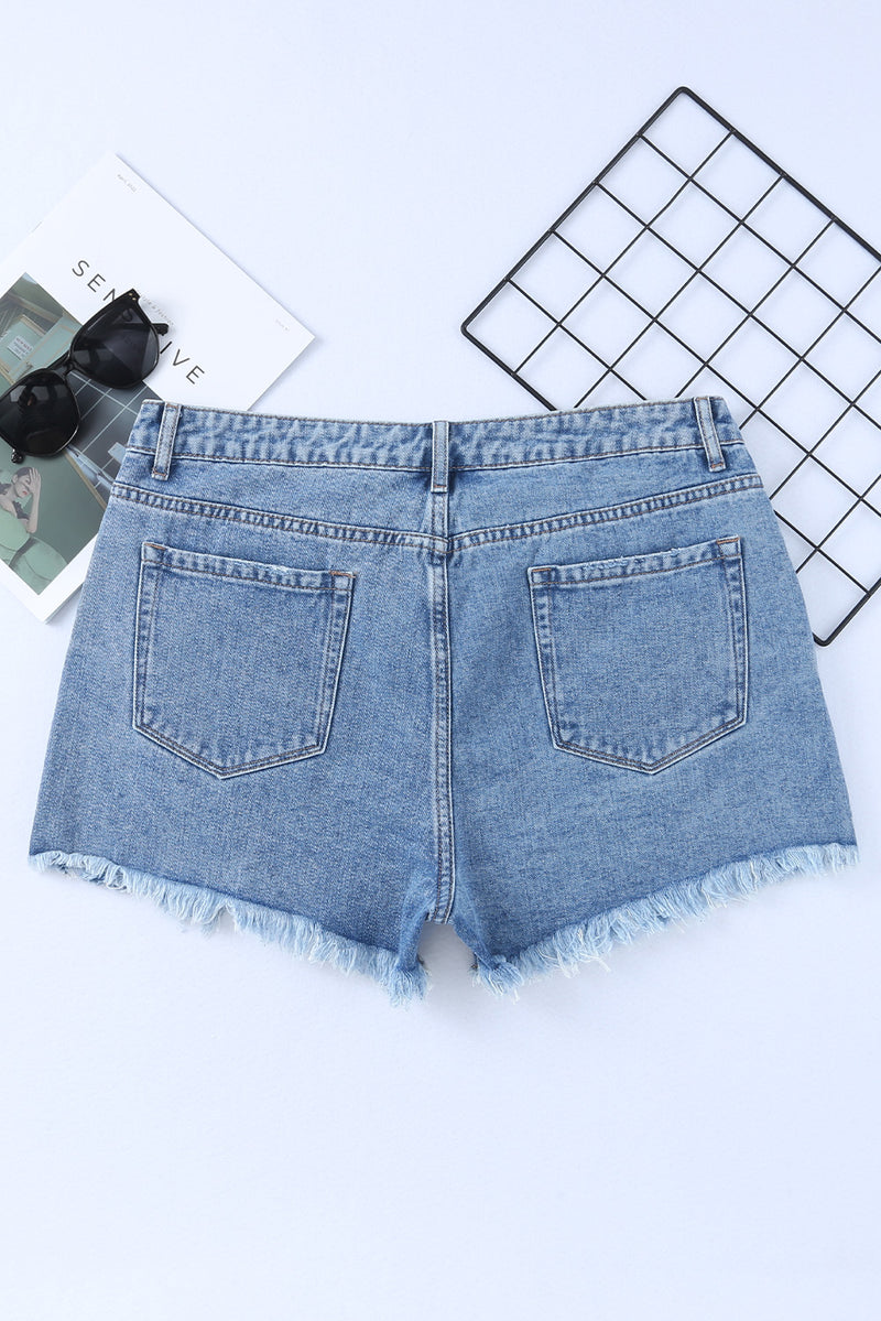 Sky Blue Crossover Waist High Rise Denim Shorts