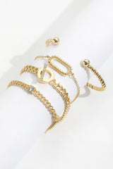 Gold 4Pcs Rhinestone Decor Twist Adjustable Chain Bracelet Set