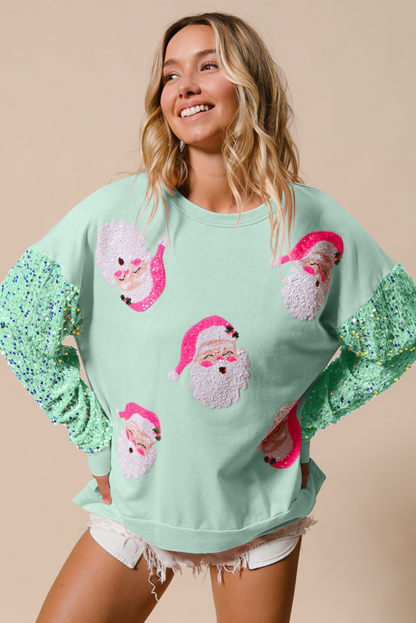 Moonlight Jade Sequined Santa Claus Christmas Sweatshirt