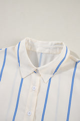 Sky Blue Stripe Drop Shoulder Bubble Sleeve Loose Shirt