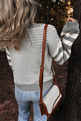 Brown Stripe Twisted Knitted Drop Shoulder Sweater