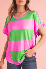 Green & Rosy Colorblock Exposed Seam Tee