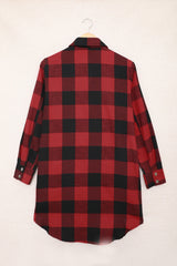 Brown & Black Plaid Collared Botton Down Long Shirt Shacket