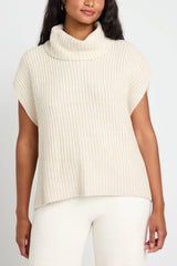 Slit Turtleneck Cap Sleeve Sweater