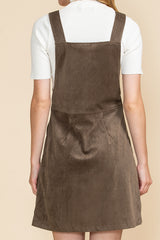 Brown Pockets Zip Up Ribbed Overall Dress