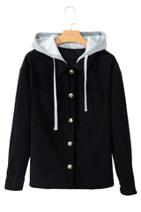 Sail Blue Pockets Drawstring Hooded Corduroy Shacket