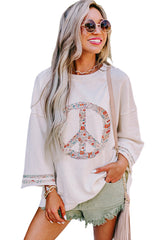 Jet Stream Floral Peace Sign Drop Shoulder Top