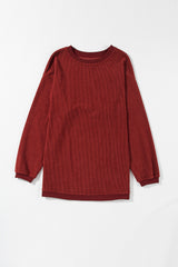 Red Contrast Trim Crinkle Rib Oversized Sweatshirt