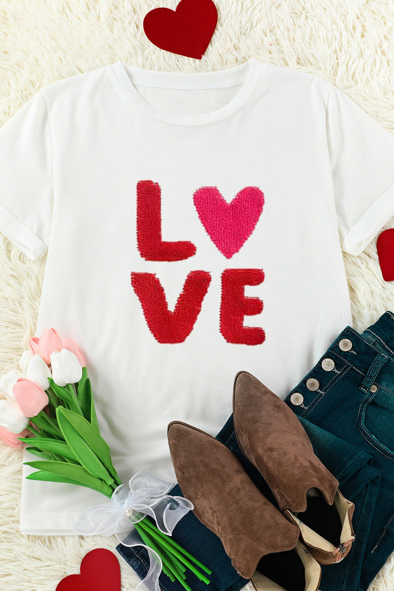 White Heart LOVE Graphic Valentines Crewneck Tee