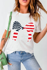 White Flag Day Stars and Stripes Bowknot Graphic Round Neck Tee